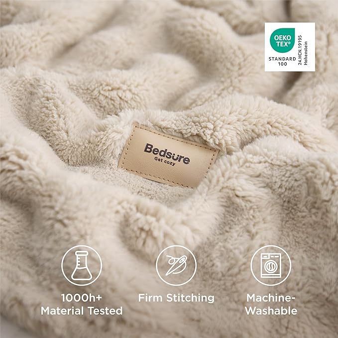 Bedsure 3D Fleece Bubble Blanket for Couch - GentleSoft Beige Twin Blanket for Sofa Bed Room Decor - Luxury Soft Cozy Gifts for Women, Lightweight, All Seasons, Beige, 60"×80"