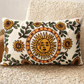 Embroidered Lumbar Pillow Cover 20x12 Inch - Spring Summer Boho Decorative Pillow Cover with Zipper for Living Room Couch Sofa Bed Aesthetic Design Sunflower Moon Cushion Pillowcase