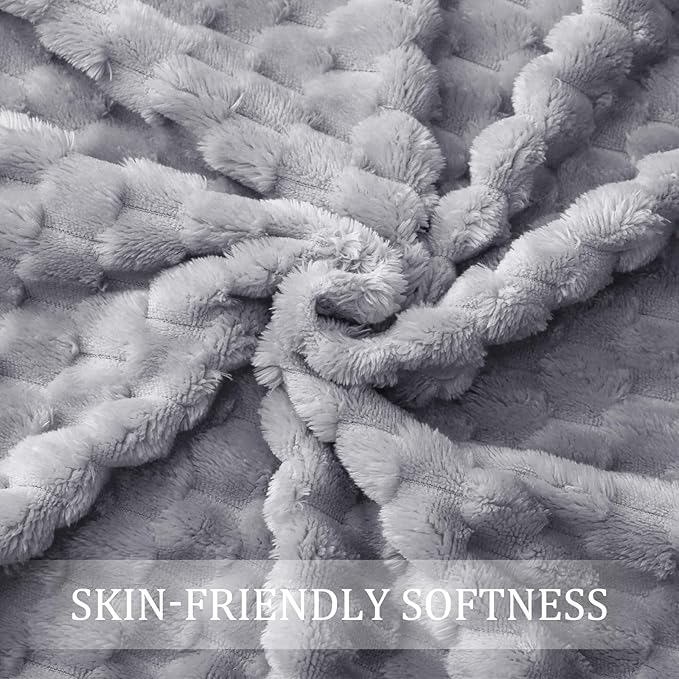 Exclusivo Mezcla Fleece Twin Blanket for Bed, Extra Large Fuzzy Light Grey Bed Blankets, Soft Cozy Plush Sofa Throws for All Seasons, 60x80 Inches