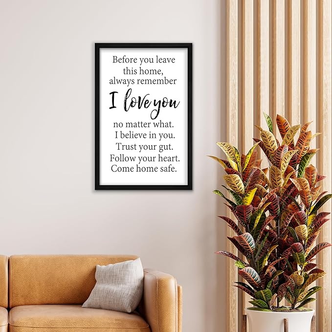 RLWangChao Before You Leave This Home Wall Decor Art 16"X11" I Love You Sign Inspirational Quotes Family Entryway Wood Framed Wall Hanging (Black)