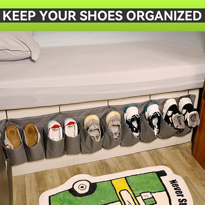 RVMATE RV Shoe Storage Organizer - Hanging Bedside Pockets for Shoes, Boots, and Accessories - Grey, 10 Pockets