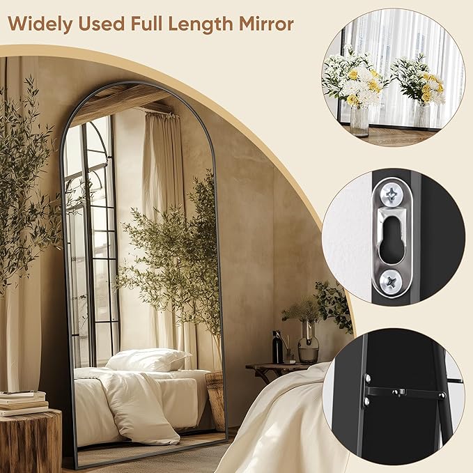 Full Length Mirror, 71"x28" Oversized Arched Mirror Large Standing Mirrors, Tall Mirrors Body Floor Mirror for Bedroom Living Room Aluminum Frame, Black