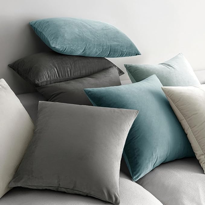 MIULEE Velvet Throw Pillow Covers 20x20 Inch, Pack of 2 - Greyish White, Soft Solid Decorative Pillow Covers Cushion Cases Modern Luxury Home Decor for Spring Couch Sofa Bedroom Livingroom