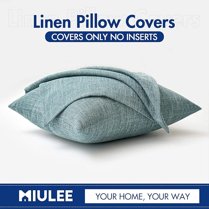 MIULEE Pack of 2 Decorative Linen Burlap Coastal Pillow Covers Farmhouse Boho Accent Pillowcases for Sofa Car Couch Bedroom Living Room Decor 20x20 Inch Teal