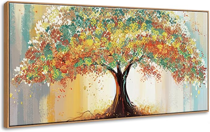 DJSYLIFE Tree Wall Art Canvas for Living Room, Framed Abstract Tree Pictures Wall Decor, Colorful Modern Large Painting for Bedroom Decoration, Home Office Artwork 20x40 Inch