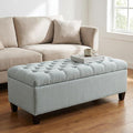 60.2" Storage Ottoman Bench for Bedroom Bed End,Polyester Upholstered Bench with Seating,Button Tufted Ottomans with Storage for Living Room,Bedside,Entryway (Baby Blue, 49.75")