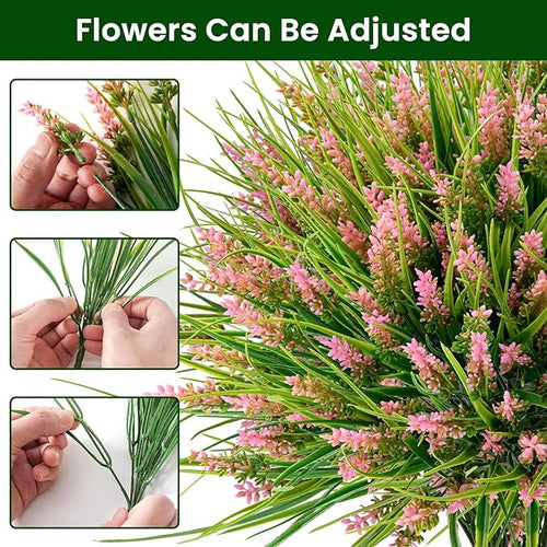 20 Bundles Artificial Plants Outdoor, UV Resistant Fake Flowers， Realistic Faux Lavender Shrubs for Porch Garden Window Box Home Decoration (Pink)