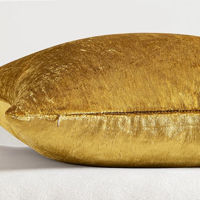 MIULEE 28x28 Inch Euro Sham Velvet Pillow Covers, Set of 2 Large Square Decorative Pillows -Golden Super Soft for King Bed, Sofa, Couch, Accent Chairs with Hidden Zipper