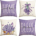 AVOIN colorlife Lavender Bless This Home Sweet Home Spring Throw Pillow Covers, 16 x 16 Inch Purple Cushion Case for Sofa Couch Set of 4