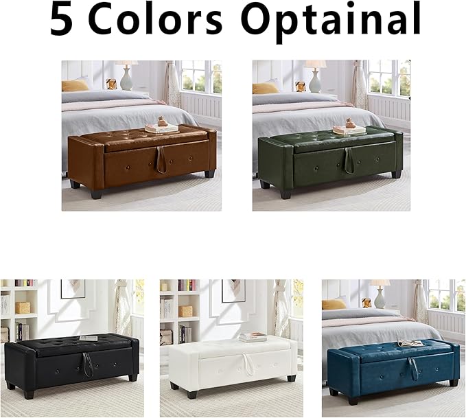 48" PU Leather Storage Ottoman Bench for Bedroom Bed End,Tufted Faux Leather Ottomans with Storage for Living Room,Bedside,Entryway,Modern Window Benches with Seating (PU Black, 48")
