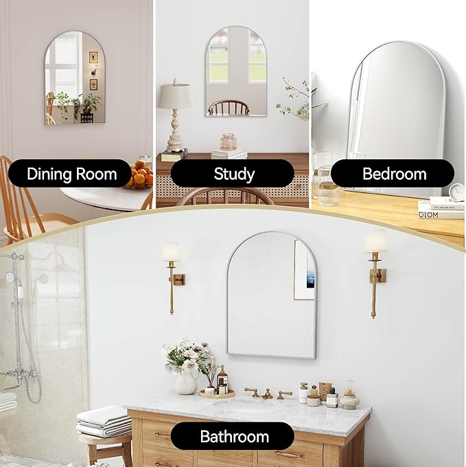 30x20 Arch Mirror Rectangle Wall Mounted Hanging or Against Wall Aluminum Alloy Metal Frame Dressing Make-up Mirrors for Entryway Bedroom Bathroom Living Room 30 20 inch Silver