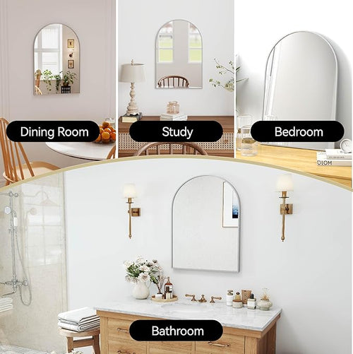 30x20 Arch Mirror Rectangle Wall Mounted Hanging or Against Wall Aluminum Alloy Metal Frame Dressing Make-up Mirrors for Entryway Bedroom Bathroom Living Room 30 20 inch Silver