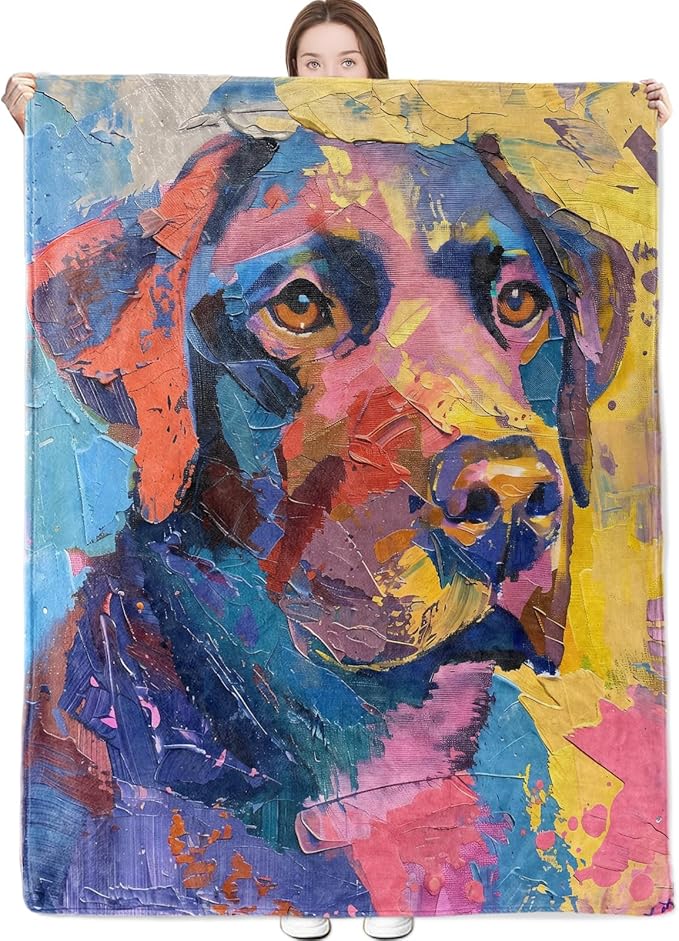 Labrador Retriever Blanket Colorful Abstract Artistic Dog Throw Blankets Lightweight Flannel Puppy Throws for Camping Couch Chair Office Bed Home Decor Gifts for Pet Lover,60x50inch