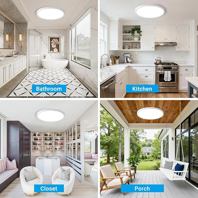 2 Pack LED Flush Mount Ceiling Light,15Inch 30W,3000K/3500K/4000K/5000K/6500K 5 Color Temperatures Ceiling Light Fixture for Kitchen Porch Hallway Bedroom Bathroom and Closet,White