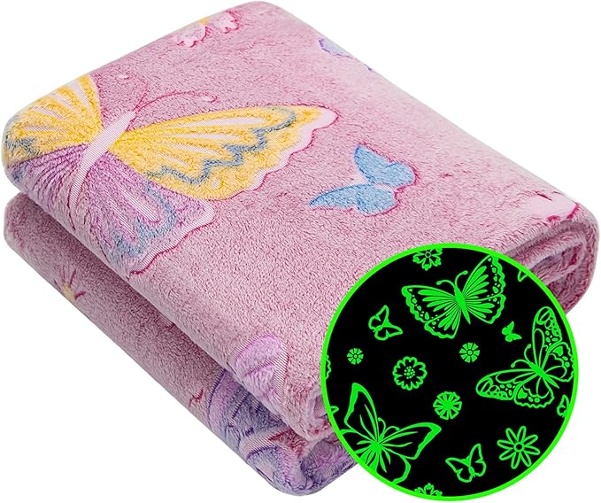 Butterfly Gifts for Women Girls, Glow in The Dark Butterfly Blanket Soft Fleece, Kids Easter Birthday Gifts for Girls, Cozy Throw Blanket for Bedroom Decor 50" x60