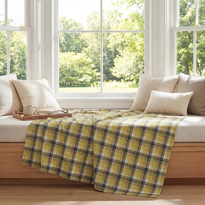 Horaldaily Yellow Brown Farmhouse Plaid Spring Decorative Blanket Throw, Spring Summer Rustic Soft Lightweight Blanket for Couch Sofa Bed Lounging Decoration, Ideal Gifts for Kids Adults Self, 60x80