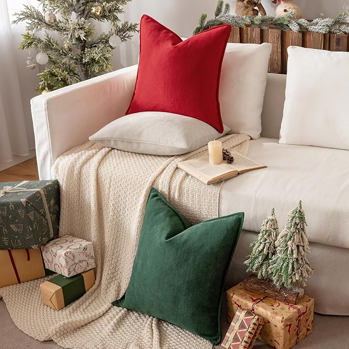 MIULEE Pack of 2 Red Decorative Pillow Covers 20x20 Inch Soft Chenille Luxurious Couch Throw Pillows Farmhouse Cushion Covers with Elegant Design for Sofa Bedroom Living Room Home Decor