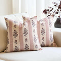 Amor Virisso Floral Throw Pillow Covers 20x20 Set of 2 Block Print Pillow Covers Neutral Floral Striped Farmhouse Decorative Pillow Covers for Sofa Couch Bed, Red