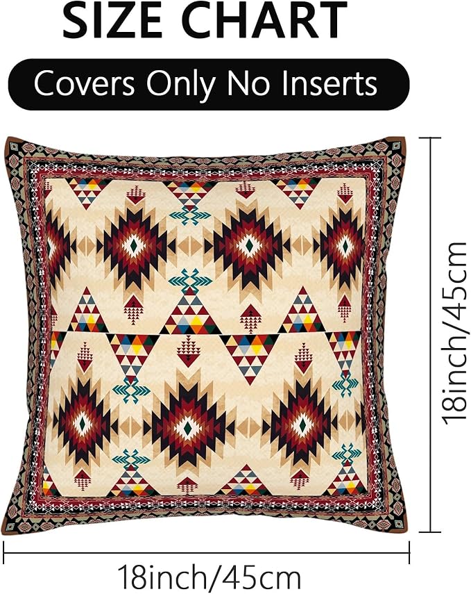 Native American Navajo Geometric Throw Pillows Covers 2 Pack 18" x 18", Polyester Double-Sided Southwestern Aztec Tribal Cushion Cases, Rustic Southwestern Home Decor for Sofa Living Room Cabin Decor