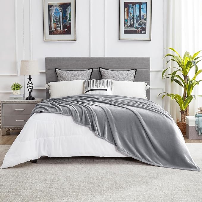DREAMNINE Extra Large Soft Comfy Fluffy Fleece Bed Blanket Queen Size 90" x 90", Luxury Decorative Fuzzy Blanket for Women Girl, Big Cozy Gray Shaggy Warm Flannel Blankets for Winter Autumn Pets, Grey
