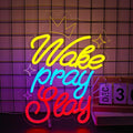 Wake Pray Slay Neon Sign, Neon Signs for Wall Decor Neon LED Signs Room Neon Light Up Signs Home Decor for Bedroom Club Party Bar Shop USB Operated