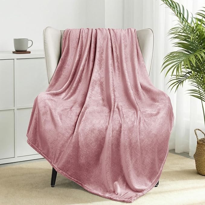 Exclusivo Mezcla Fleece Dusty Pink Throw Blanket for Couch, Sofa, Super Soft and Warm Blankets, All Season, Cozy, Plush, Lightweight, 50x60 Inches