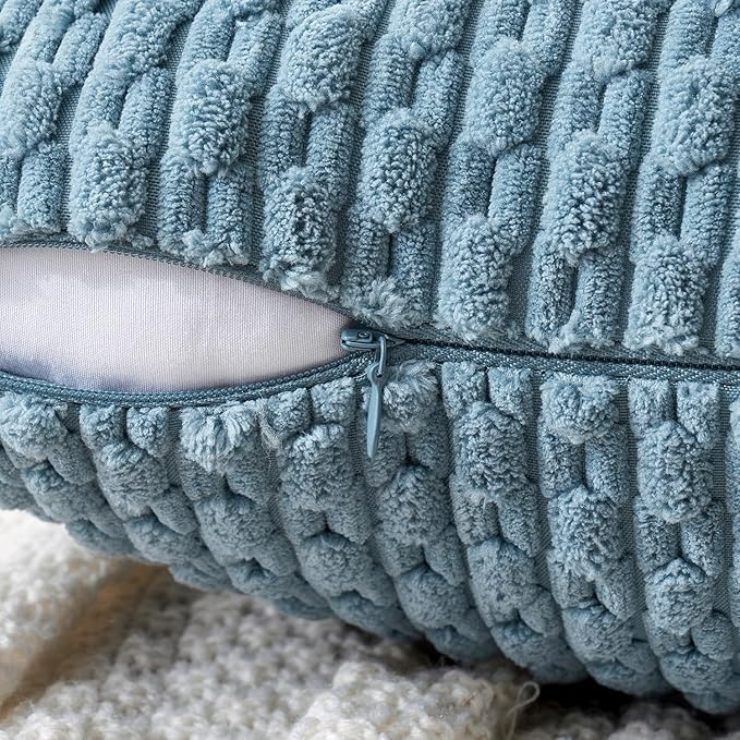 MIULEE Pack of 2 Decorative Throw Pillow Covers 18x18 Inch Soft Boho Striped Textured Corduroy Pillow Covers Modern Farmhouse Home Decor for Couch Bed Sofa Living Room Blue Grey