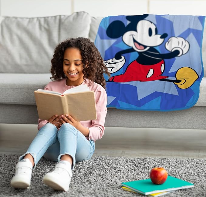 Jay Franco Kids Plush Throw Blanket – Soft & Cozy Fleece Throw for Bedroom & Couch Décor, Official Licensed Product, Blue - Mickey Mouse, 46x60 - Throw Blanket