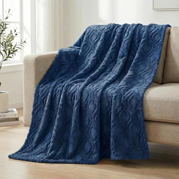 Horaldaily Solid Blanket Throw, Navy Blue Accent Farmhouse Neutral Square Euro Soft Fuzzy Plush Faux Fur Cozy Blankets for Couch Sofa Bed Lounging, Ideal Gifts for Kids Adults Wife Self, 50x60