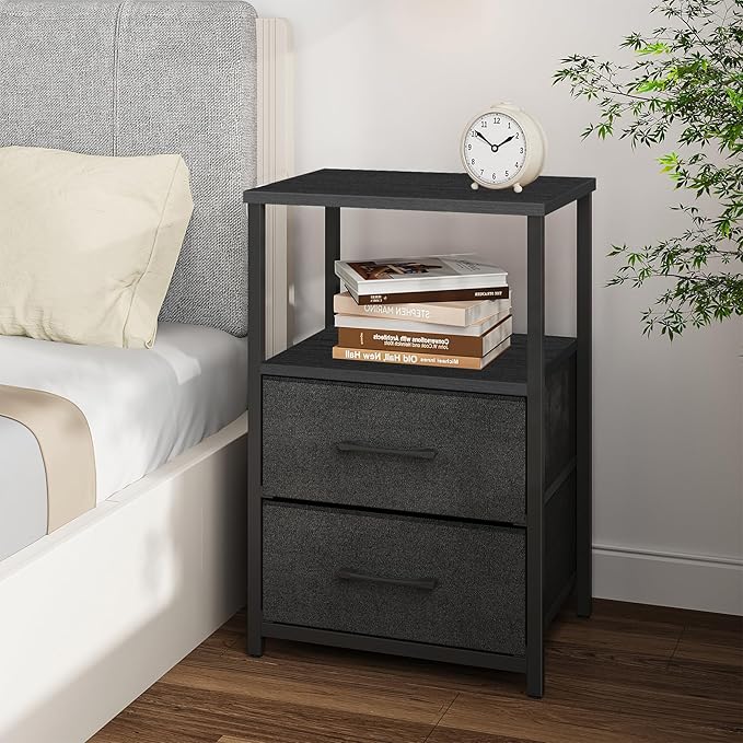TUTOTAK End Table, Night Stand, Side Table, Nightstand with Cloth Drawer, Bedside Table for Livingroom, Bed Room, Black TB01BK087
