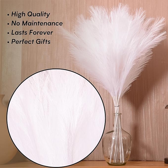 Faux Pampas Grass, 9 PCS 37''/3.1FT Tall Fluffy Fake Pompas Floral, Large Artificial Pompous Grass Branches for Floor Vase Fillers, Boho Farmhouse Room Wedding Decor (White)