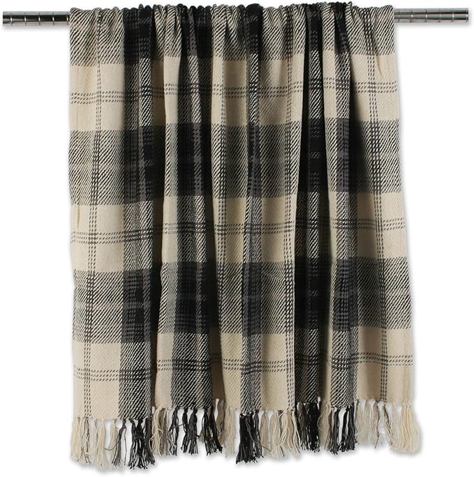 DII Farmhouse Woven Throw, 50x60 with 3" Fringe, Black, 1 Piece