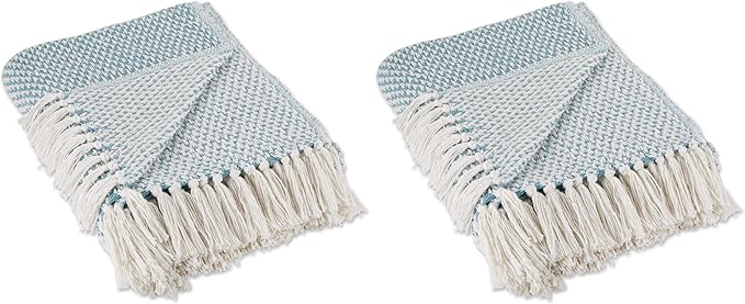 DII Woven Throw Collection 100% Cotton, Basketweave, 50x60, Storm Blue (Pack of 2)
