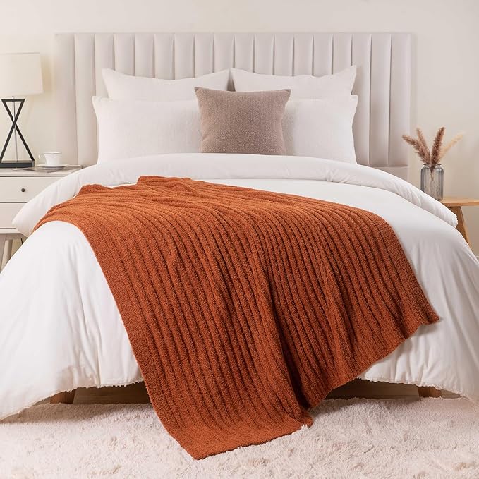 BATTILO Fluffy Soft Throw Blanket for Couch, Knit Fuzzy Plush Caramel Throw Blankets, Cozy Warm Lightweight Blanket for Bed, Sofa, Fall Home Decor, 50"x60"
