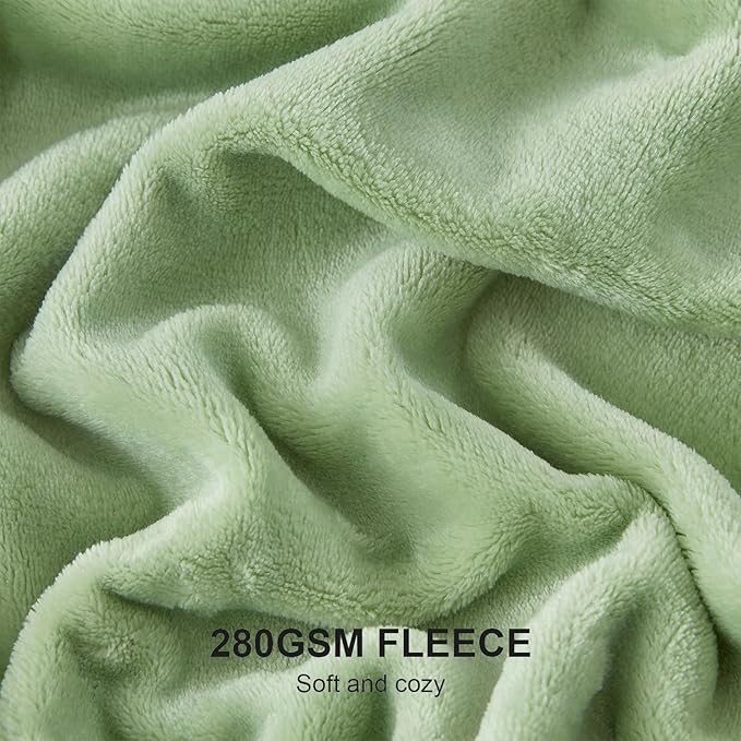 Hansleep Fleece Sage Green Full Blanket, Super Soft Flannel Fuzzy Plush Cozy Blanket for All Seasons, Sage Green, Full 84x90 Inches