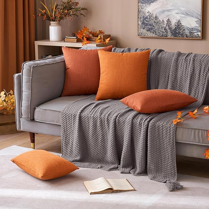 MIULEE Pack of 2 Decorative Linen Burlap Pillow Covers Farmhouse Boho Accent Pillowcases for Sofa Car Couch Bedroom Living Room Decor 18x18 Inch Rust