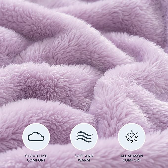 Berkshire Blanket Classic Extra-Fluffy™ Plush Throw Blanket, Soft Fuzzy Fluffy Long Hair Throw Blanket for Couch Sofa Bed, Pastel Lilac Purple, 50x60 Inches
