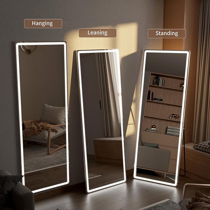 64"x21" Full Length Mirror with LED Lights, Mirrors with Dimming & 3 Color, Full Body Mirrors with Aluminum Alloy Thin Frame for Bedroom, Dressing Room