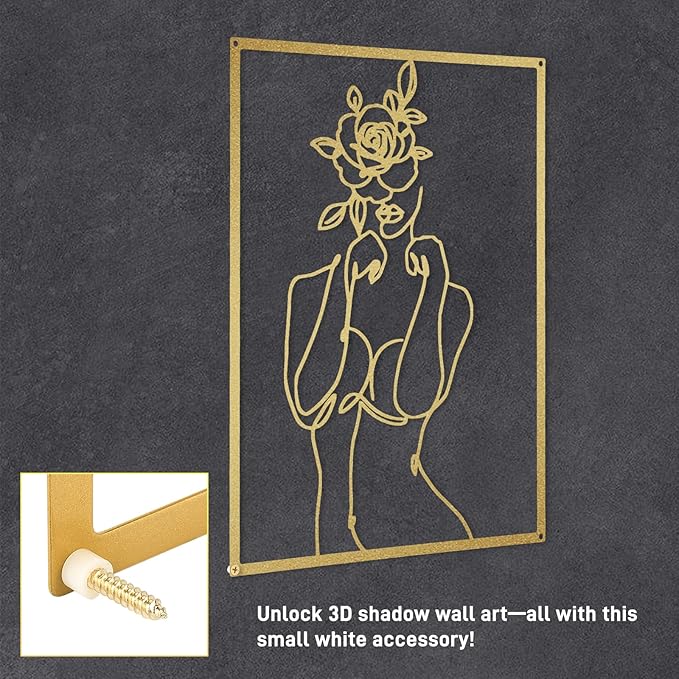 GOKURVG Wall Art Over Bed Wall Decor 3Pcs Metal Wall Art Above the Bed Wall Decor Minimalist Single Line Art Flower Woman Wall Art Gold Room Decor for Bedroom Modern Wall Art for Indoor 16.5x12.5in