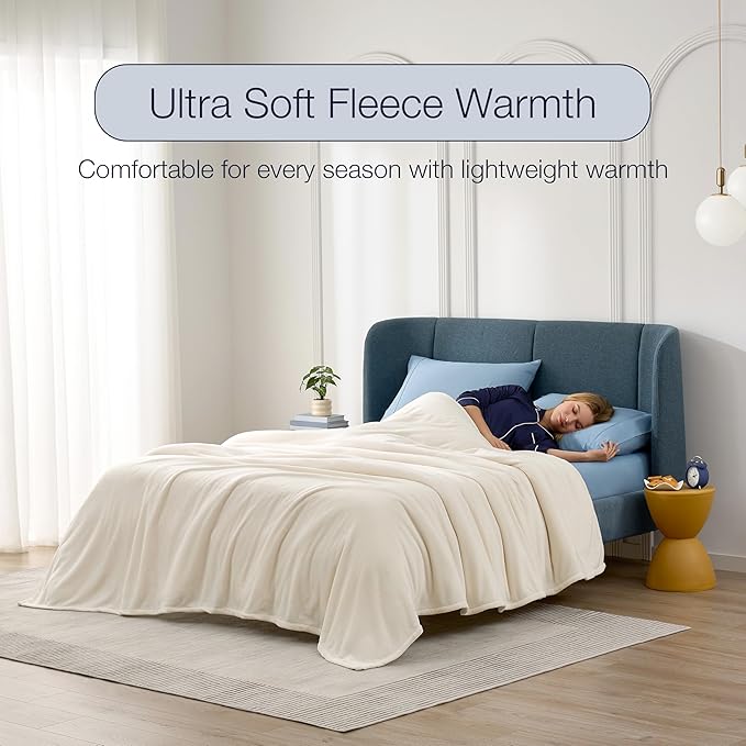 Casual Living Full/Queen Fleece Blanket Fluffy Soft Warm Cozy Bed Blankets for Bedroom Decor Plush Thick Fuzzy Oversized Big Flannel Throw for Bed Chair or Outdoor, 90-inch x 90-inch, Ivory White