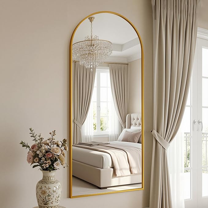 Antok Full Length Floor Mirror Arched Standing Mirror with Aluminum Frame - Freestanding Wall Mount Leaning Body Mirror for Bedroom Living Room Entryway, 71" L x 28" W, Gold