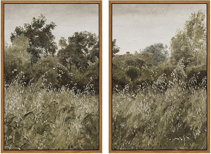 InSimSea 2 Pcs Framed Wall Art Vintage Farmhouse Decor, Retro Grassland Paintings Above Bed Wall Decor, Canvas Prints, Living Room,Bedroom,Office Retro Country Decorations, 16x24inch, Set of 2