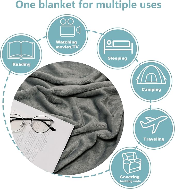 NANPIPER Fleece Blankets, Super Soft Flannel King Size Blanket for Bed, Luxury Cozy Microfiber Plush Fuzzy Blanket,Grey