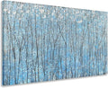 Yihui Arts Blue Tree Canvas Wall Art - Abstract Landscape Paintings with Silver Foil - Modern Forest Artwork for Living Room Bedroom Bathroom Decor