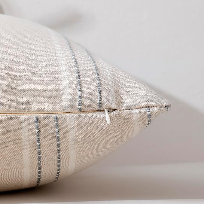 Hckot Throw Pillow Covers 18x18 Set of 2 Grey Pillow Covers Farmhouse Decorative Pillows Textured Linen Square Cushion Covers for Sofa Couch Bed Living Room Decor(Light Grey)