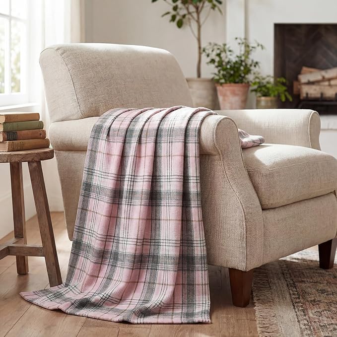 Horaldaily Pink Grey Farmhouse Plaid Spring Decorative Blanket Throw, Spring Summer Rustic Soft Lightweight Blanket for Couch Sofa Bed Lounging Decoration, Ideal Gifts for Kids Adults Self, 50x60