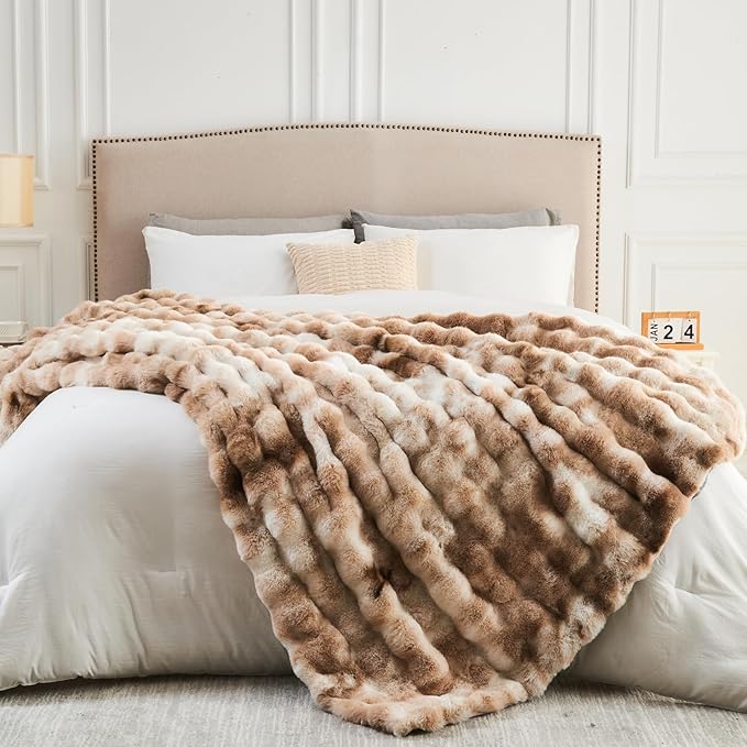 NEWCOSPLAY Faux Fur Twin Blanket Tie Dye Luxury Fluffy Thick Warm Bubble Blanket for Couch Sofa Bed 1000GSM (Tie Dye Bubble Thick, Twin(60"x80"))