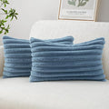 MIULEE Faux Fur Lumbar Decorative Throw Pillow Covers 12x20 Inch Set of 2, Coastal Modern Art Spring Home Decor Soft Plush Couch Pillows Cozy Fluffy Cushion Covers for Sofa Bed Grey Blue