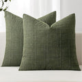 MIULEE Decorative Linen Check Euro Shams Throw Pillow Covers Neutral Farmhouse Vintage Spring Pillow Covers 28x28 Set of 2 Boho Modern Home Decor for Sofa Couch Bedroom Cushion Dark Olive Green