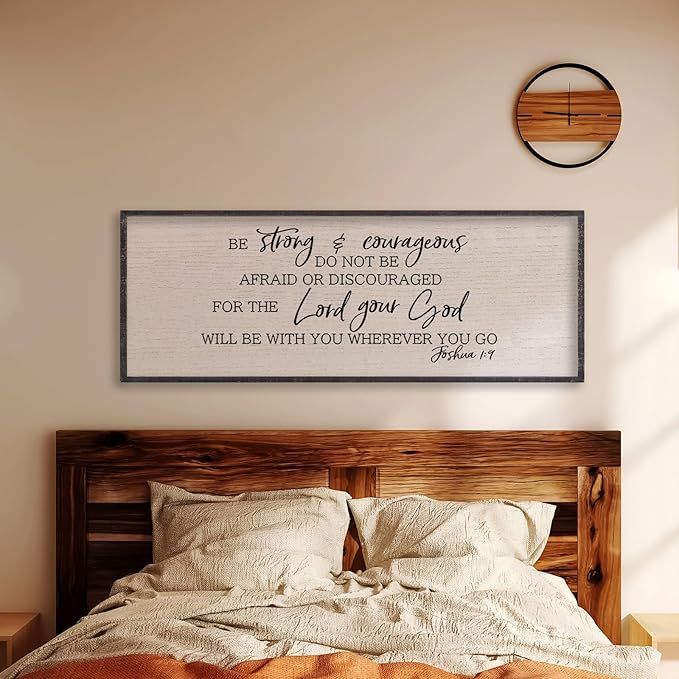 LuZhiQiang Christian Wall Decor Be Strong And Courageous Joshua 1:9 Bible Verse Sign 40"×15" Large Religious Scripture Prayer Faith Inspirational Quotes for Modern Living Room Hanging Art (Black)